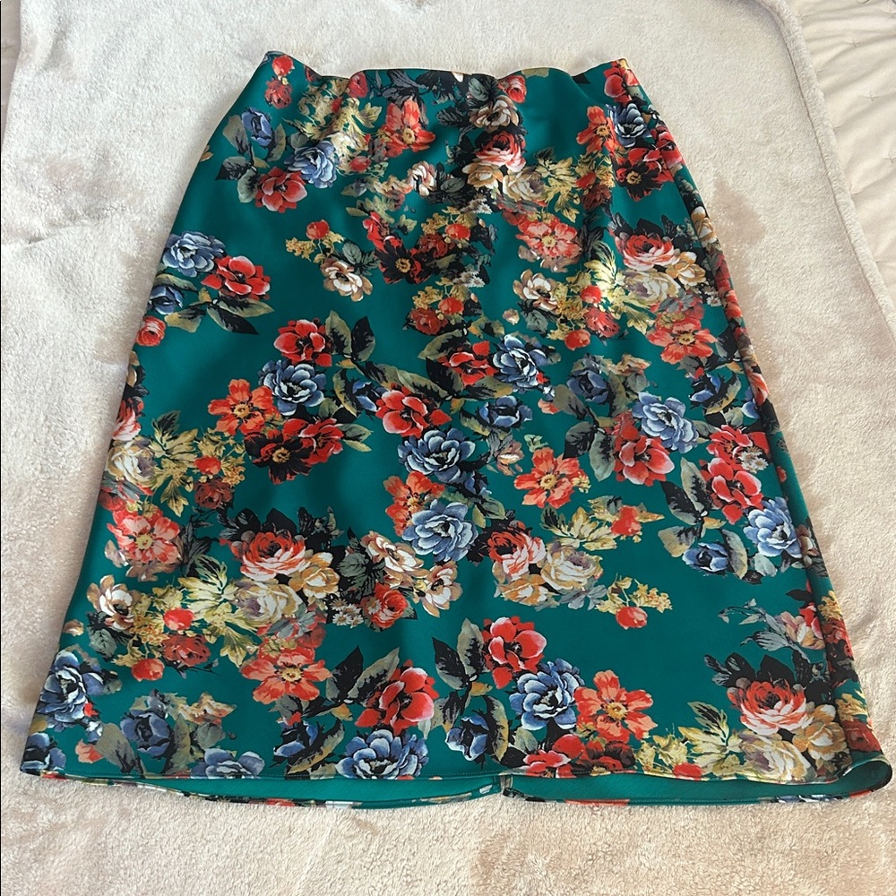 Catherine Malandrino Teal Floral A-Line Skirt